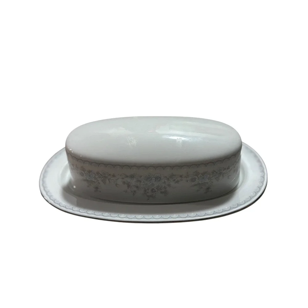 VTG Johann Haviland‎ Bavaria Butter Dish with Lid Floral Blue Scalloped Edge